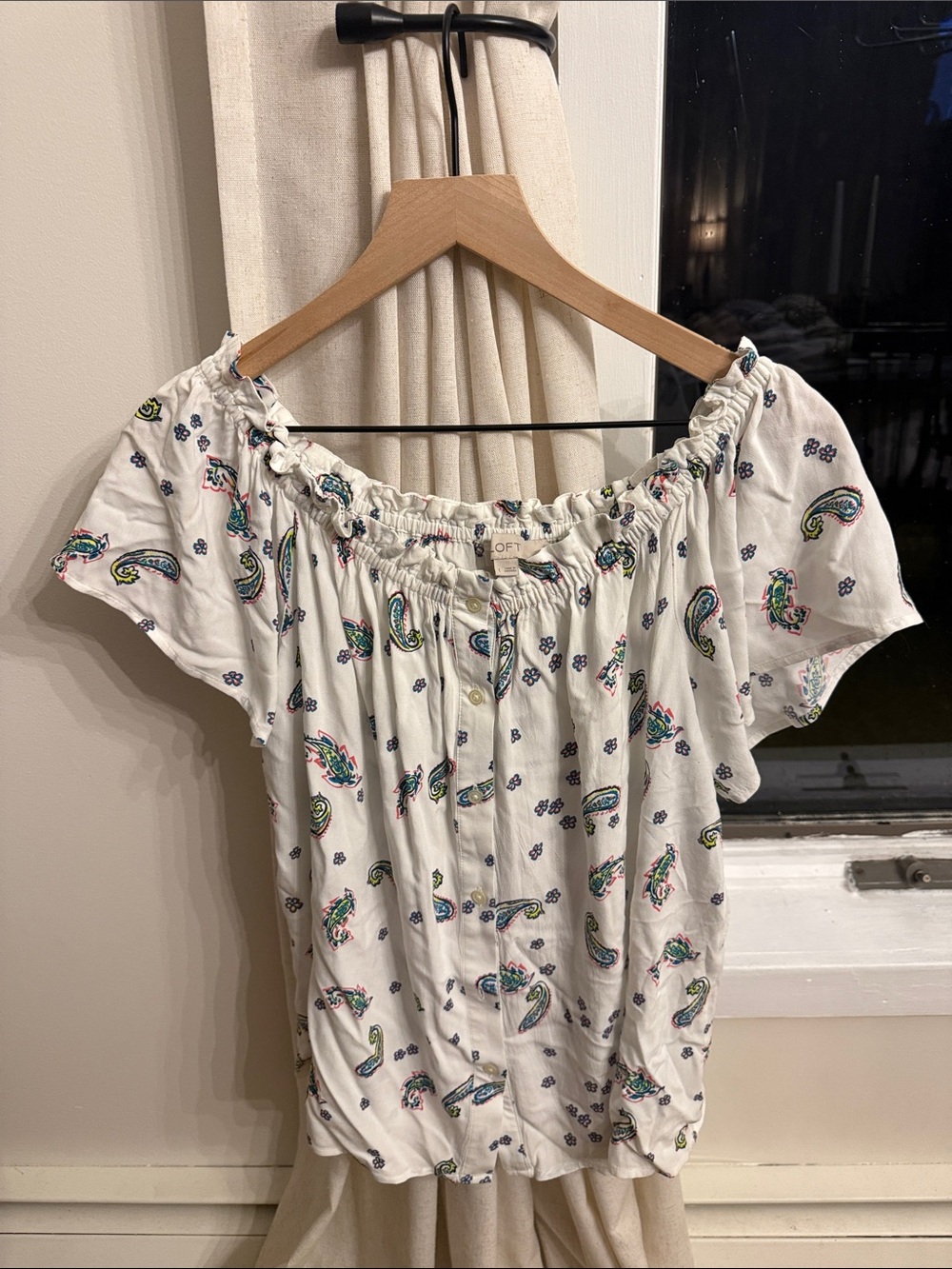 LOFT White Paisley Off-Shoulder Blouse